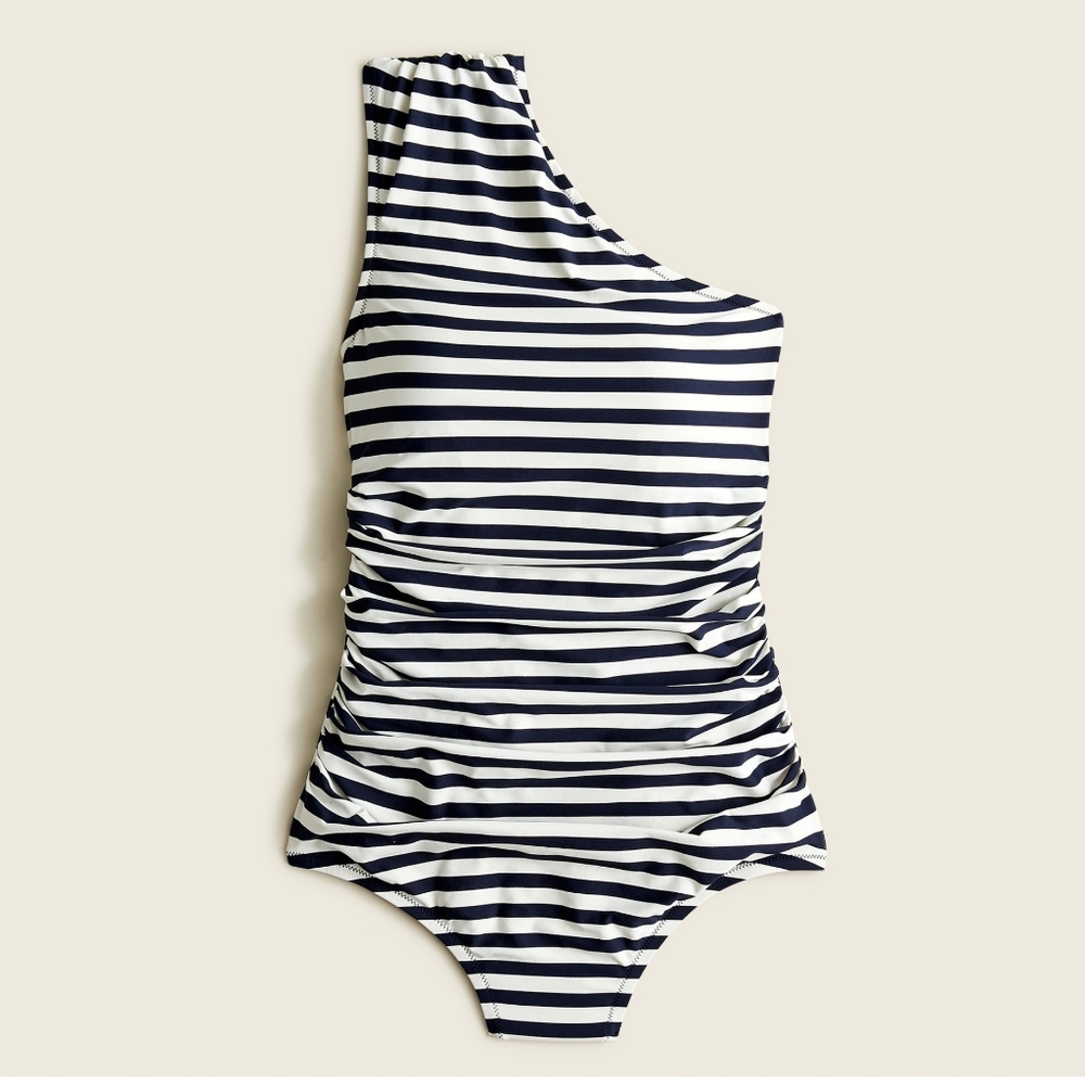 J.Crew Ruched One Shoulder One Piece in Stripe Size 16